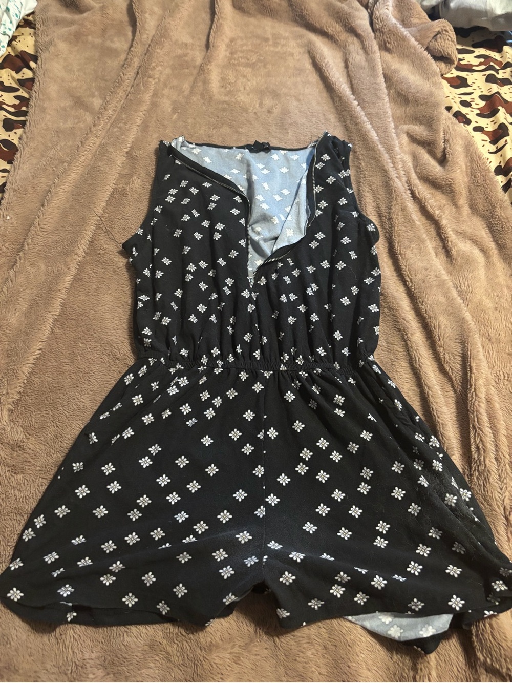 Black Printed Sleeveless Romper